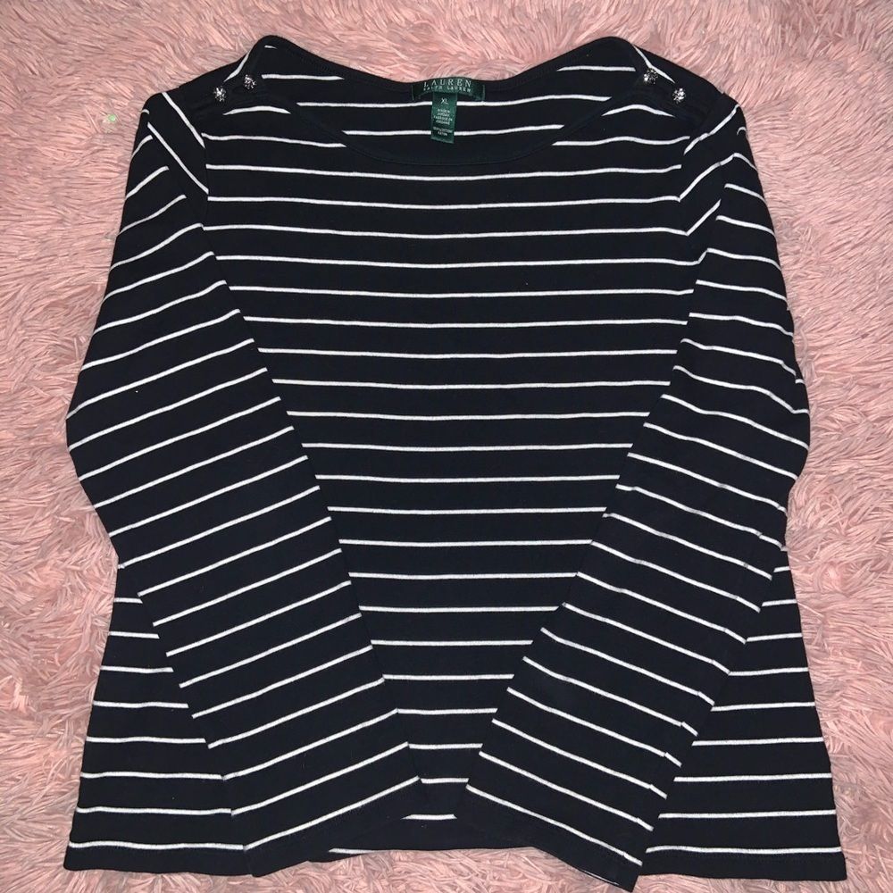 Lauren Ralph Lauren Black White Striped LS Top